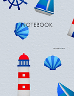 Notebook: nautical seaside lighthouse boat wheel decoration ships sea