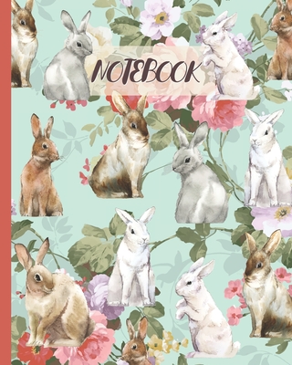 Notebook: Rabbits Drawing & Vintage Pink Rose - Lined Notebook, Diary, Track, Log & Journal - Cute Gift Idea for Girls, Teens, Women (8" x10" 120 Pages) - Simple Happy Magical