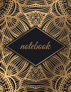 Notebook: Unruled Notebook - Art Deco Luxury Golden Mandala Soft Cover - Large (8.5 x 11 inches) Letter Size - 100 Unlined Pages - Plain Glamour Notes