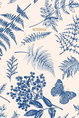 Notebook: Vintage Fern, Butterfly & Floral Pattern - Blue & Cream - Recycled Lined Blank Journal - Notebooks, Ecoville