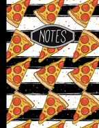 Notes: Pizza Pattern on Black and White Stripes 8.5" X 11" College Ruled 110 Page Notebook