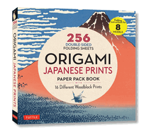 Origami Japanese Prints Paper Pack Book: 256 Double-Sided Folding Sheets with 16 Different Japanese Woodblock Prints with solid colors on the back (Includes Instructions for 8 Models)