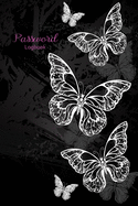 Password Logbook: Gorgeous Design of White Butterflies on Black Background