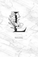 Personal Journal: Black & White Flower L Monogram on Silver Marble