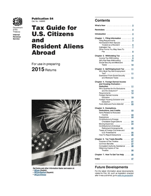 Publication 54: Tax Guide for U.S. Citizens and Resident Aliens Abroad - U S Internal Revenue Service (Irs)