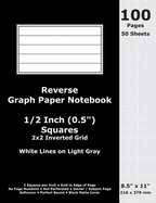 Reverse Graph Paper Notebook: 0.5 Inch (1/2 in) Squares; 8.5" x 11"; 216 x 279 mm; 100 Pages; 50 Sheets; White Lines on Light Gray; Inverted 2x2 Quad Grid; Cyan Matte Cover