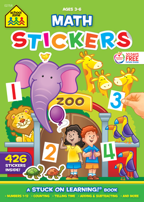 School Zone Math Stickers Workbook AGES 3-6 Counting MATH Telling Time MATCHING! 