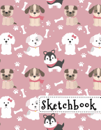 Sketchbook: Cute Little Puppies Sketchbook, 8.5" x 11", 110 Pages, Large Blank Drawing Book For Girls With Cute Pink Puppies Pattern