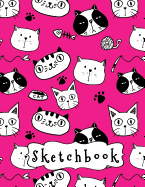 Sketchbook: Funny Cats Pattern Pink Background, Large Blank Sketchbook For Kids, 110 Pages, 8.5" x 11", Letter Size, For Drawing, Sketching, Pencil & Crayon Coloring