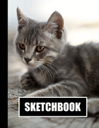 Sketchbook: Gray Cat Feline Cover Design - White Paper - 120 Blank Unlined Pages - 8.5" X 11" - Matte Finished Soft Cover