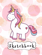 Sketchbook: Happy White Unicorn On Pink Circles Pattern, Large Blank Sketchbook For Girls, 110 Pages, 8.5" x 11", For Drawing, Sketching, Pencil & Crayon Coloring