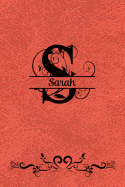 Split Letter Personalized Name Journal - Sarah: Elegant Flourish Capital Letter on Orange Leather Look Background