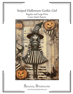 Striped Halloween Gothic Girl Cross Stitch Pattern: Regular and Large Print Chart