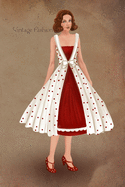 Vintage Fashion: Writing Notebook, Diary, 1950 fancy cute dress fashion illustration, fashionista journal with lined pages