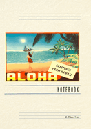 Vintage Lined Notebook Aloha, Greetings from Hawaii, Hula Girl on Beach