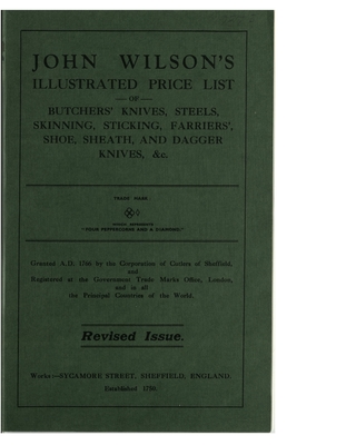 Wilson's Illustrated Price List: Butchers' knives, steels, skinning, sticking, farriers', shoe, sheath, dagger - Horne, Grace