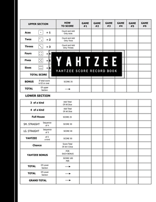 Yahtzee Score Sheet: Game Record Score Keeper Record for Multiple Games ...